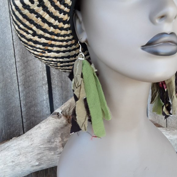 Handmade Fabric Earrings, Tassel Earring - Picture 2 of 7